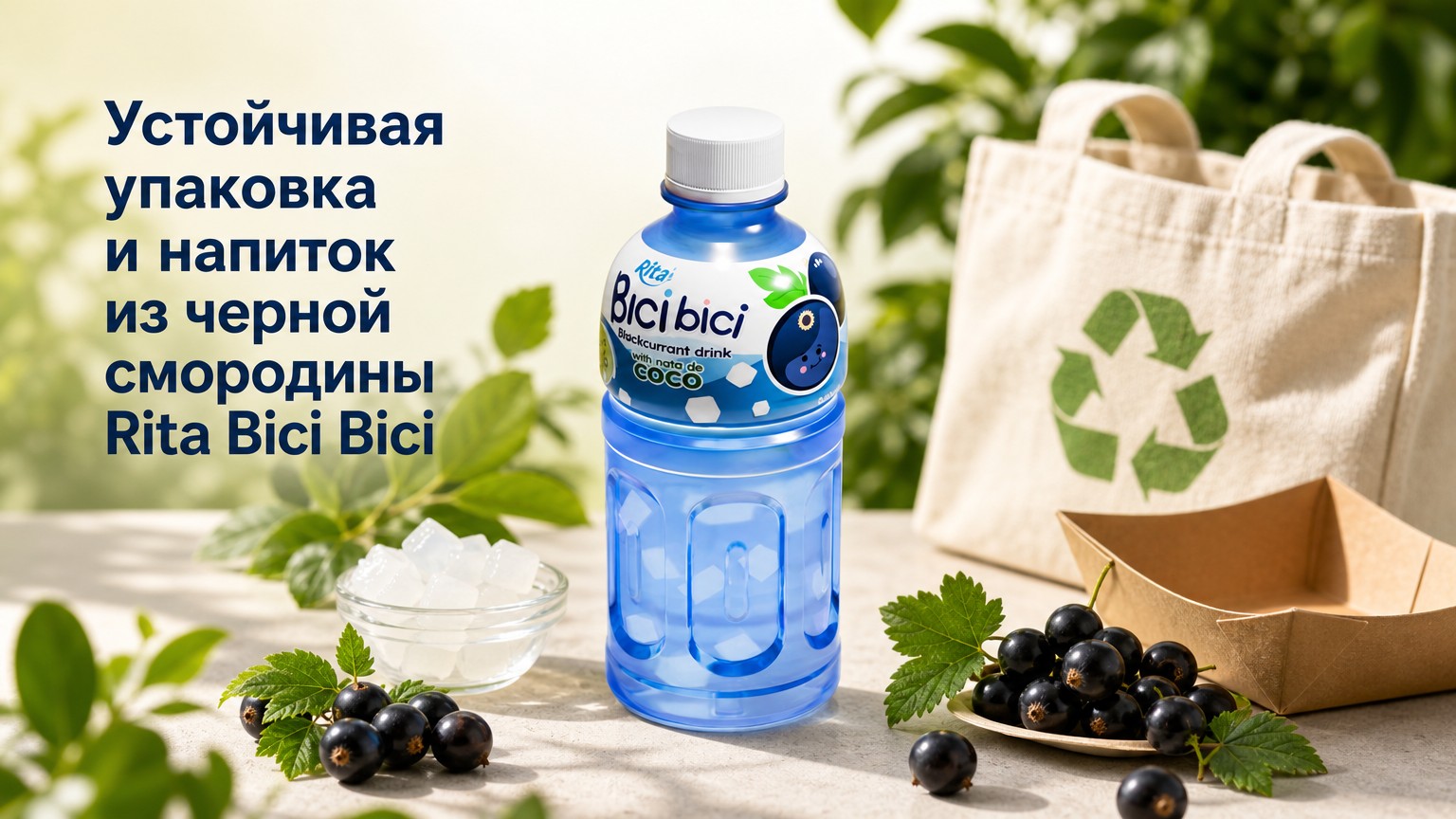 Напиток из черной смородины Rita Bici Bici с ната де кокос в ПЭТ-бутылке 320 мл