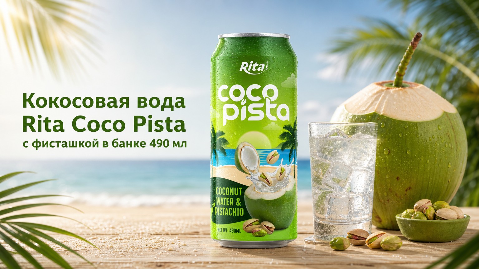 Кокосовая вода Rita Coco Pista с фисташкой в банке 490 мл