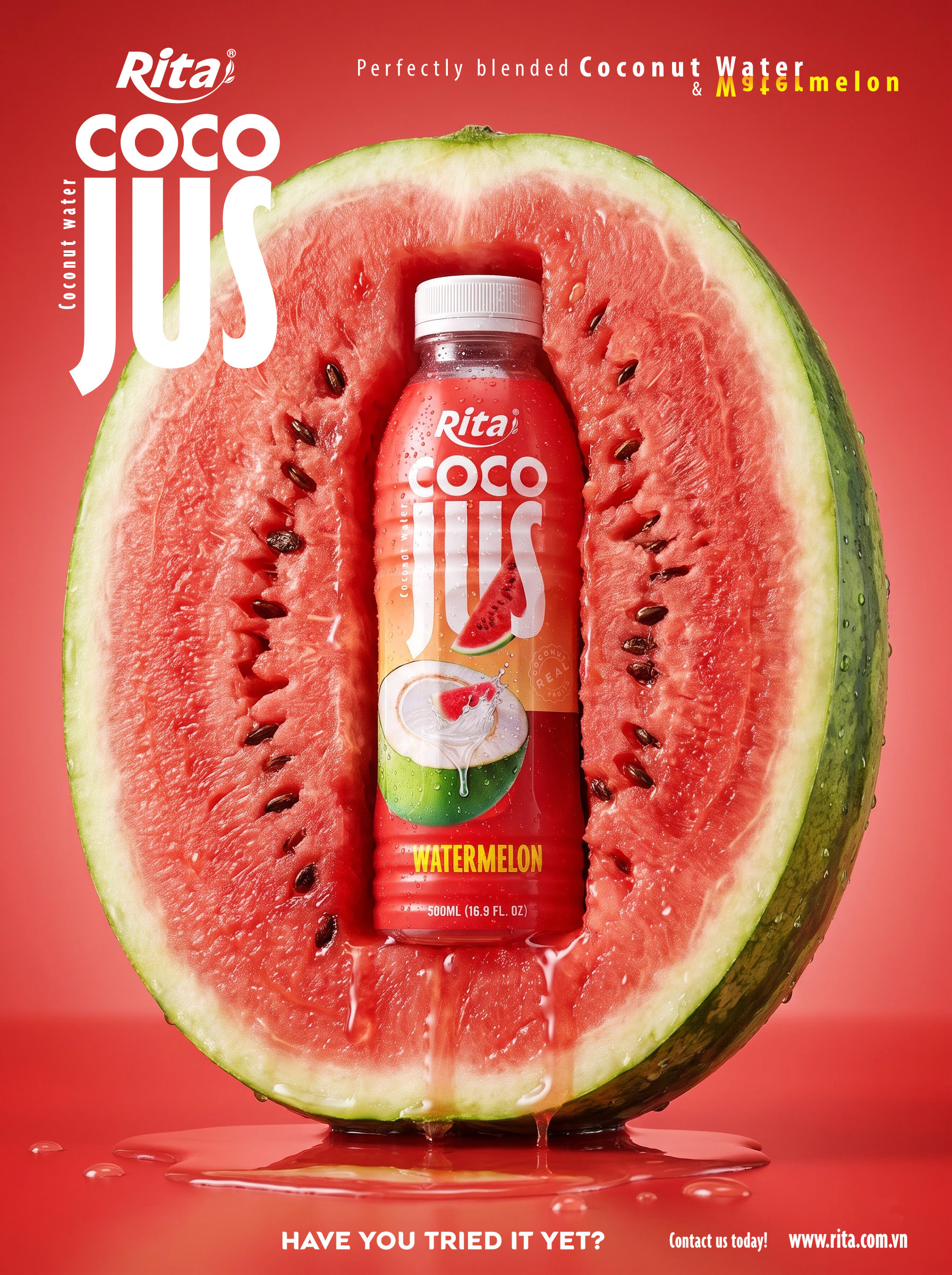 COCO JUS Real Coconut Water with Watermelon Juice 500ml (16.9 fl oz) Poster 1