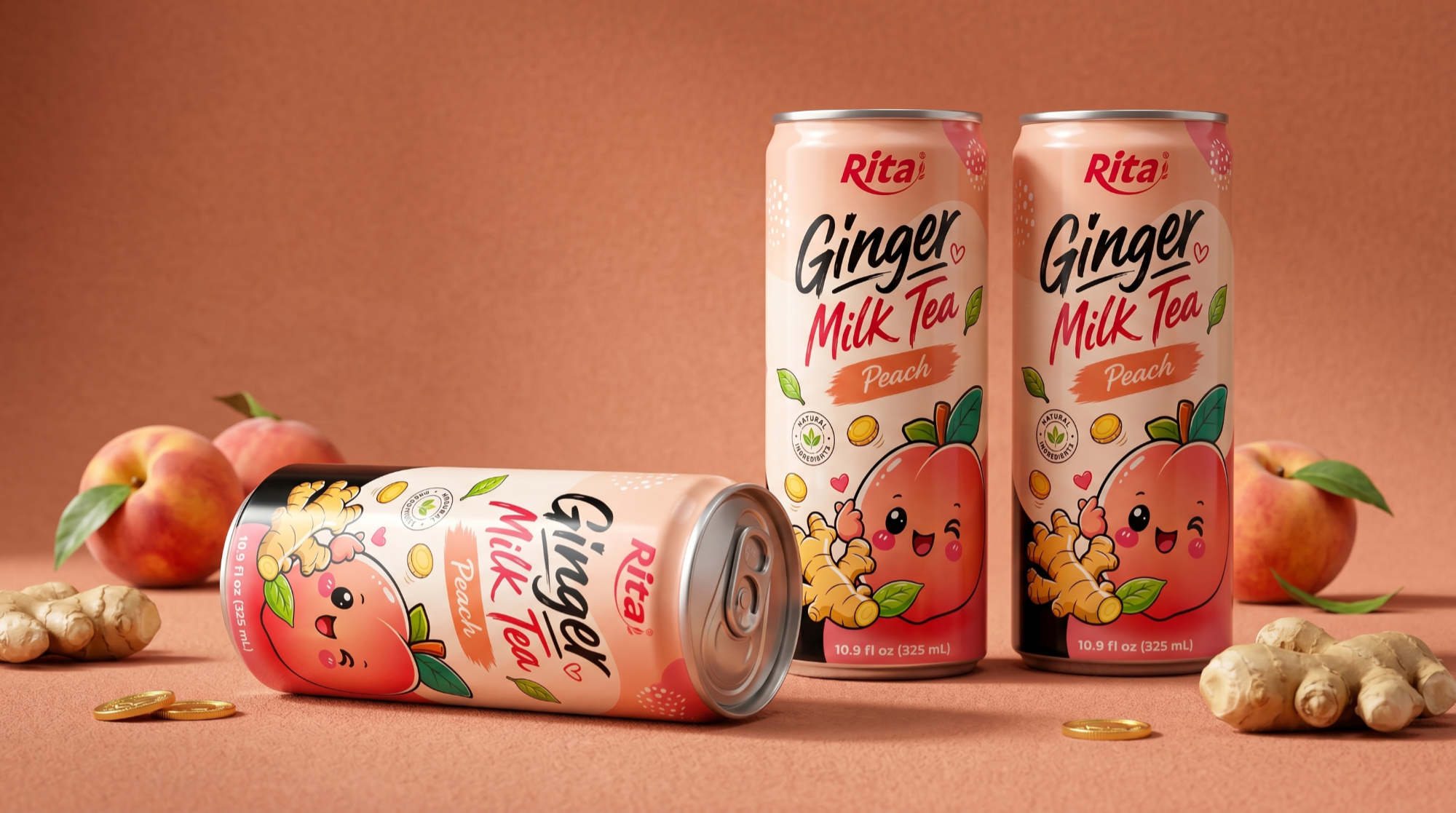 Ready-to-Drink Ginger Milk Tea with Peach Flavor 10.9 fl oz(325ml) Poster 2