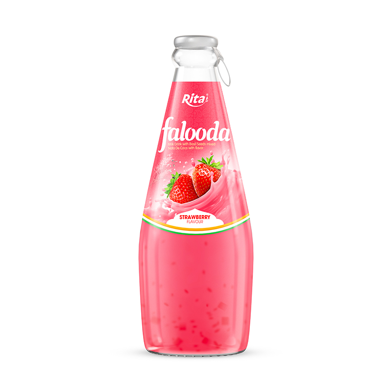 Falooda drink milk drink with basil seed mixed Nata de coco with strawberry flavour