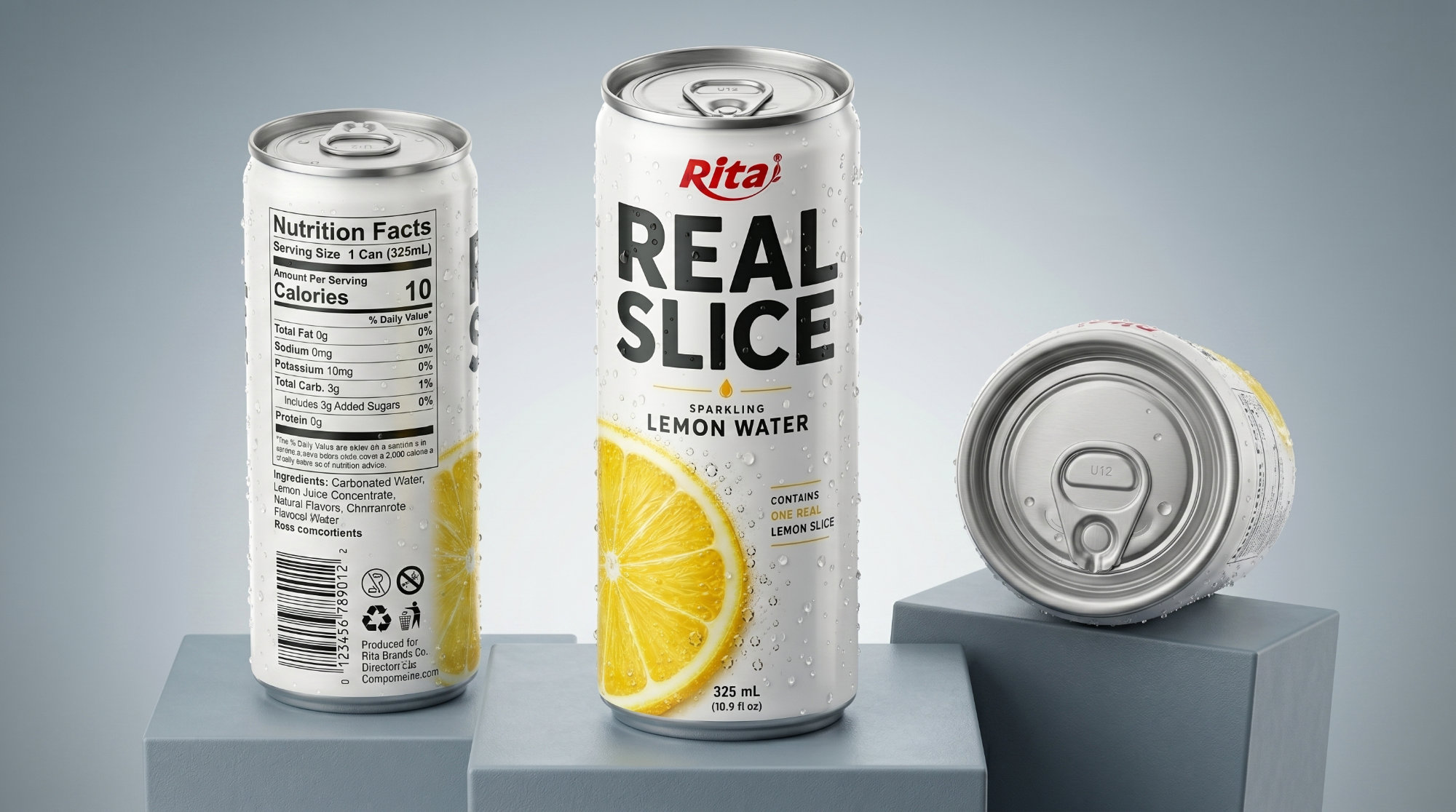 Real Lemon Slice Inside Sparkling Water 325ml Slim Cans– Refreshing Beverage Poster 2