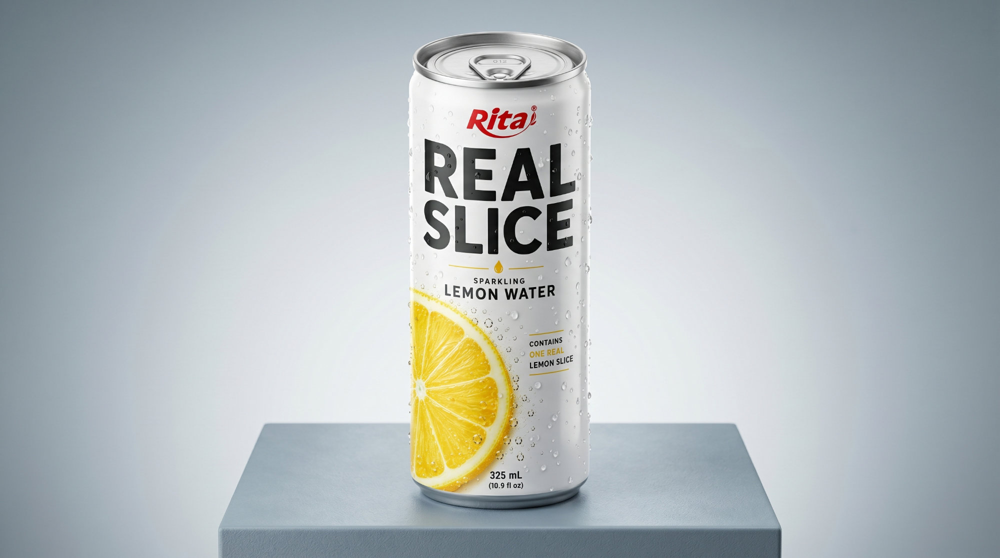 Real Lemon Slice Inside Sparkling Water 325ml Slim Cans– Refreshing Beverage Poster 1