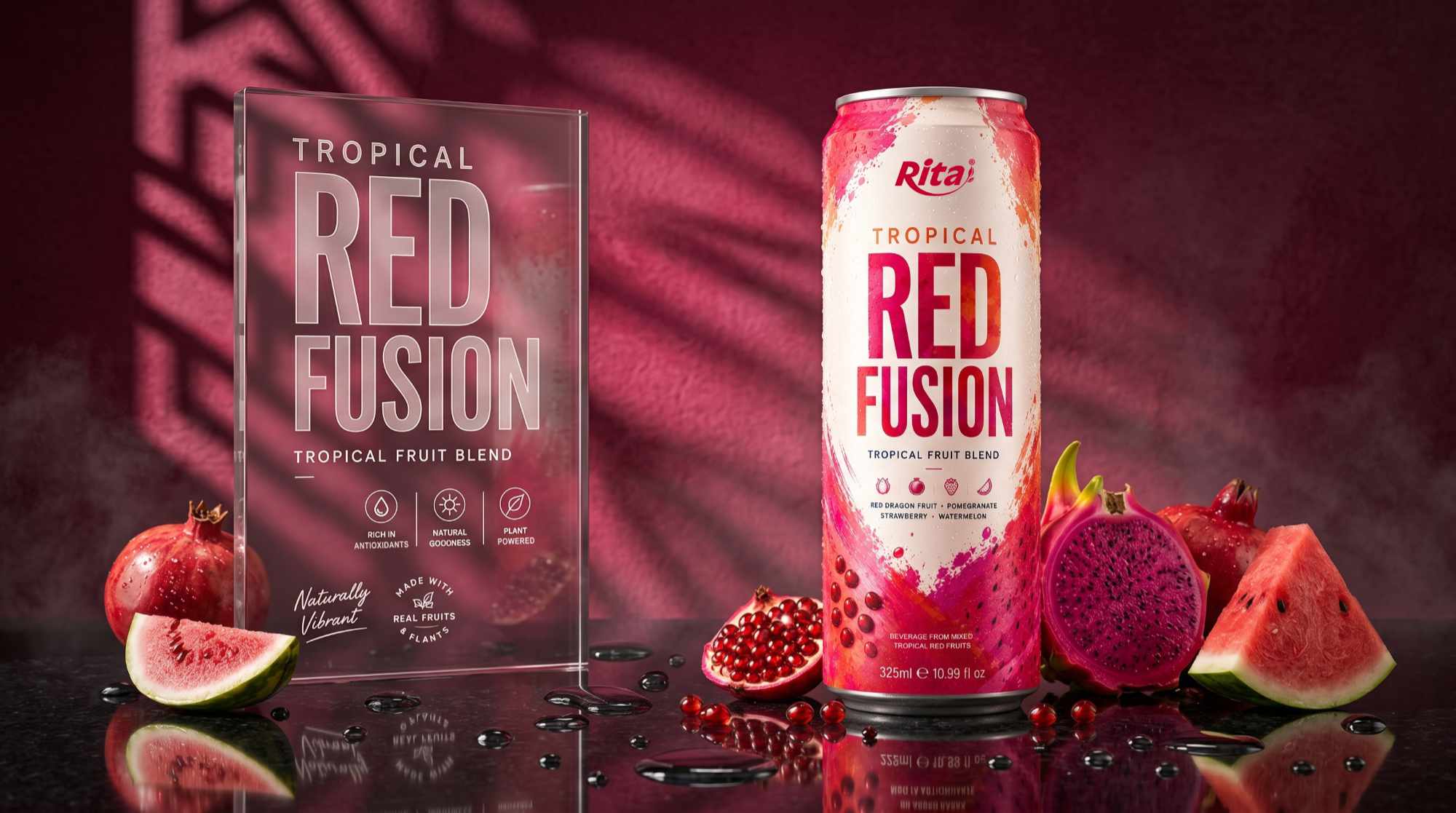 Natural Tropical Red Fusion Fruit Blend 325ml Can Poster 2