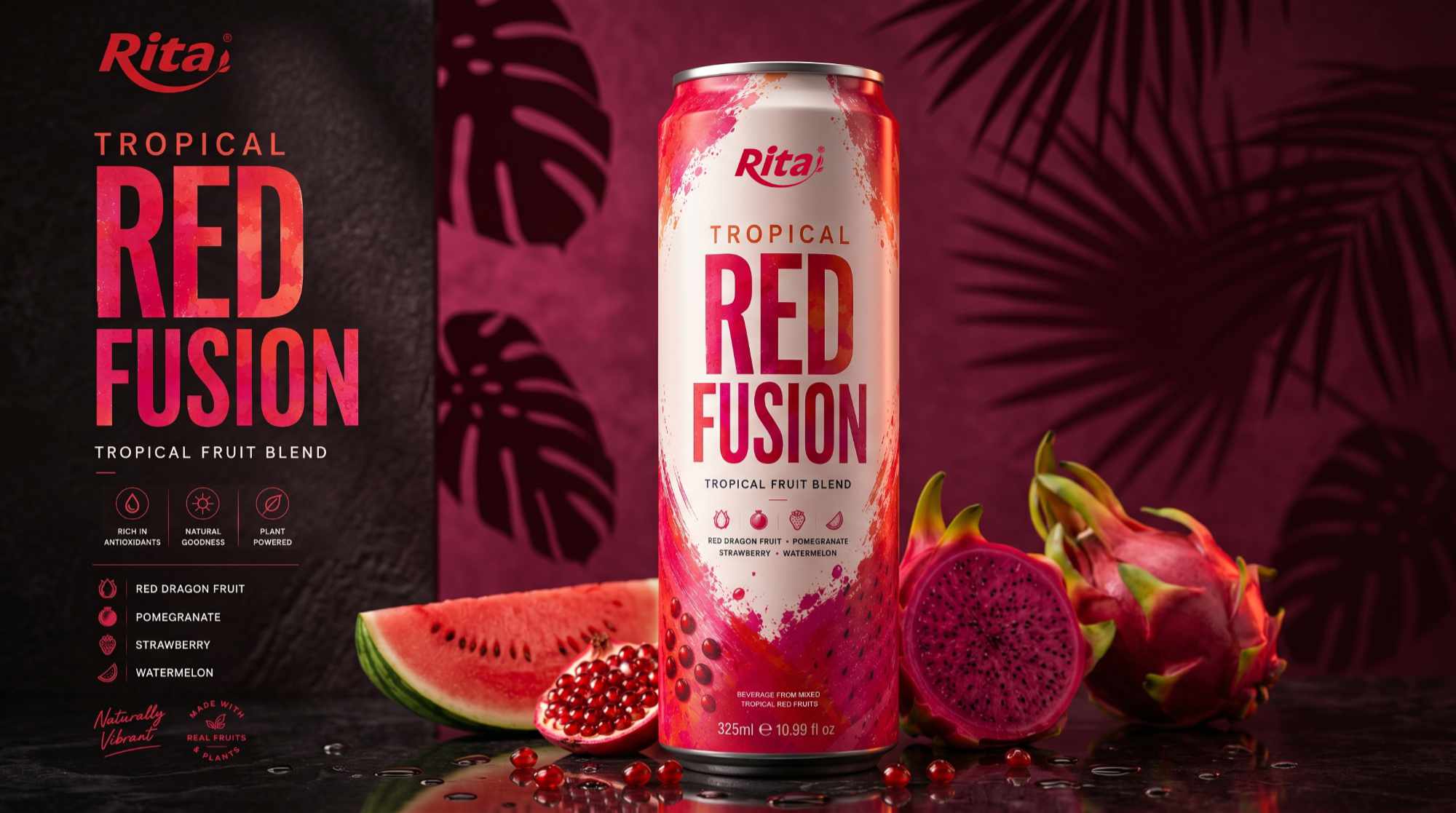 Natural Tropical Red Fusion Fruit Blend 325ml Can Poster 1
