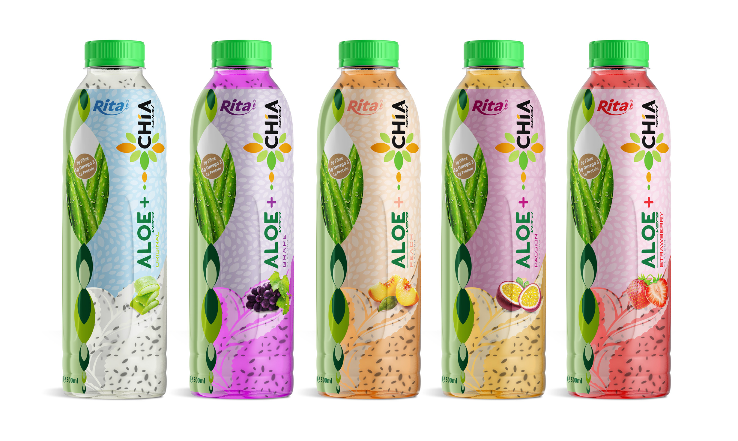 16.9 Fl Oz Rita Aloe Vera Drink with Chia Seed Passion Fruit Flavor PET Bottle Poster