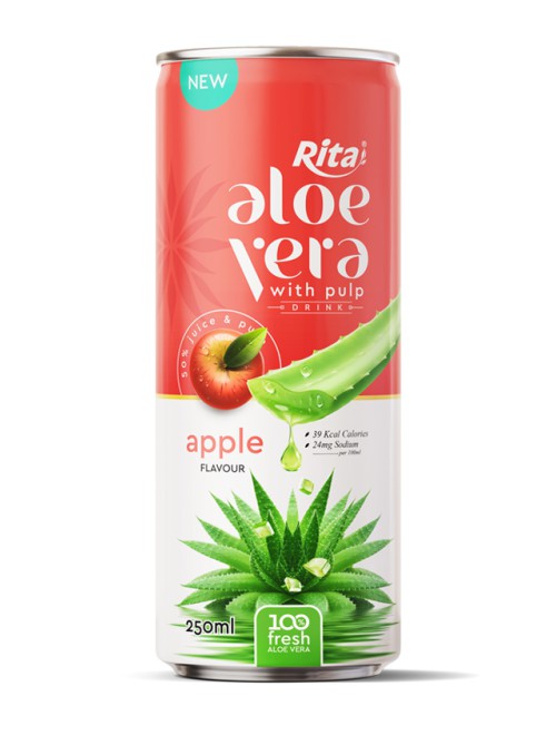 100 fresh aloe vera juice with apple flavor drink 250ml cans