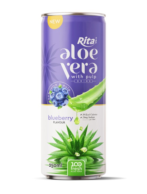 100 fresh aloe vera juice with blueberry flavor drink 250ml cans