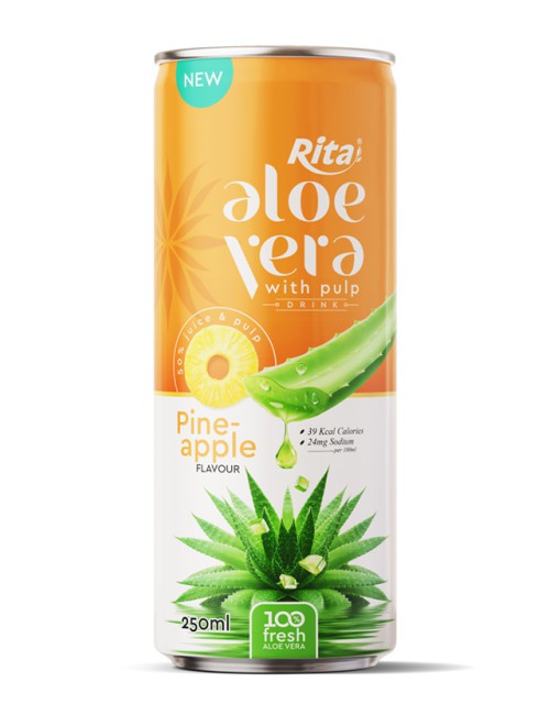 100 fresh aloe vera juice with pineapple flavor drink 250ml cans