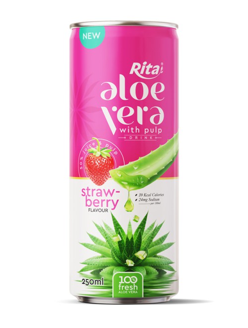 100 fresh aloe vera juice with strawberry flavor drink 250ml cans