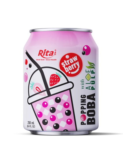 8.4 fl oz Cans Popping Boba with aloe pulp and strawberry 1