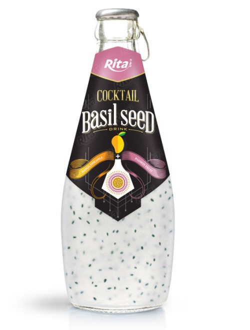 Cocktail flavor with basil seed 290ml glass bottle