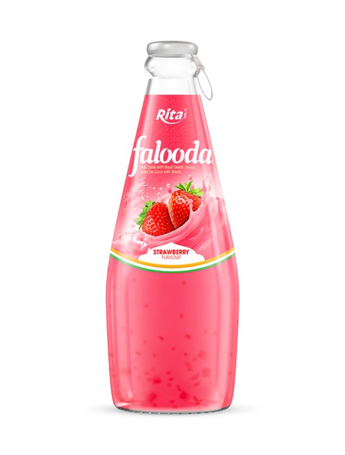 Falooda drink - milk drink with basil seed mixed Nata de coco with strawberry flavour