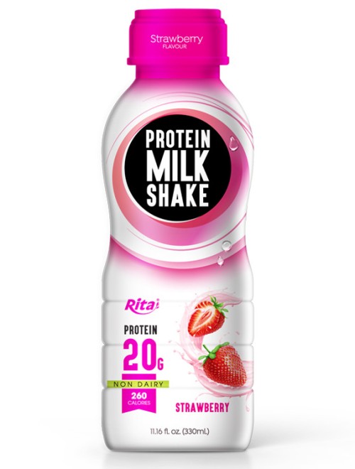 Juice bottles Protein milk shake with strawberry