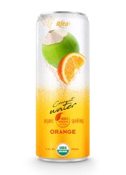 Organic sparking coconut water with orange