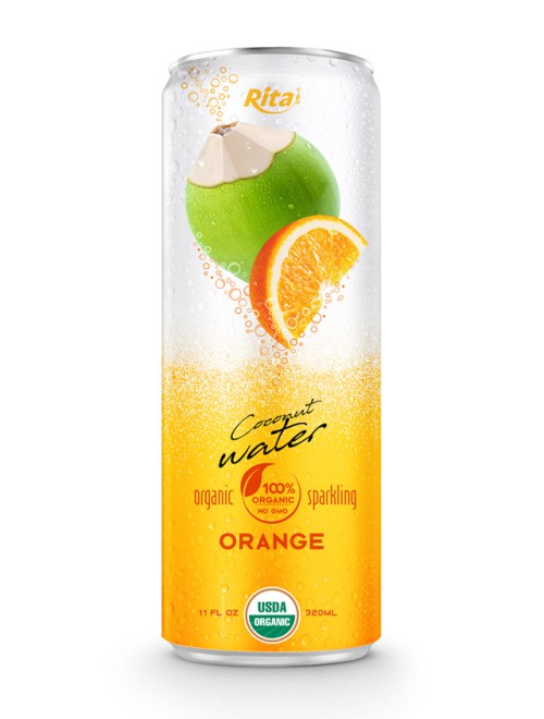 Organic sparking coconut water with orange
