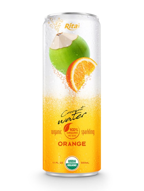 Organic sparking coconut water with orange