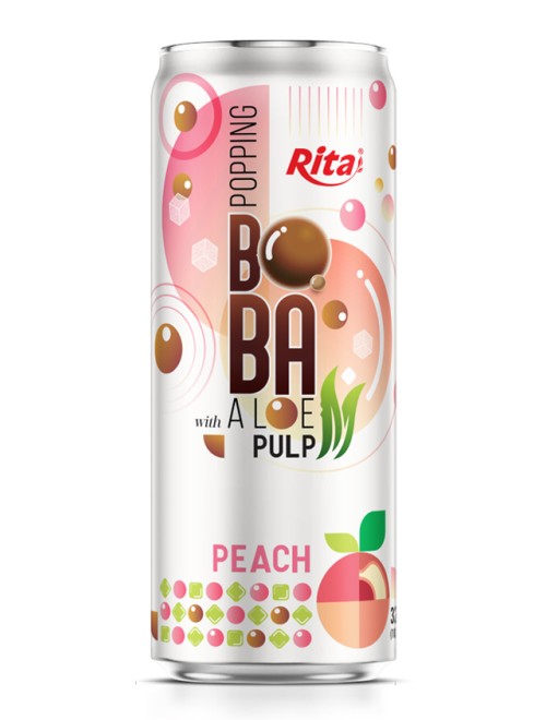 Popping Boba drink with Aloe vera Pulp and peach 320ml