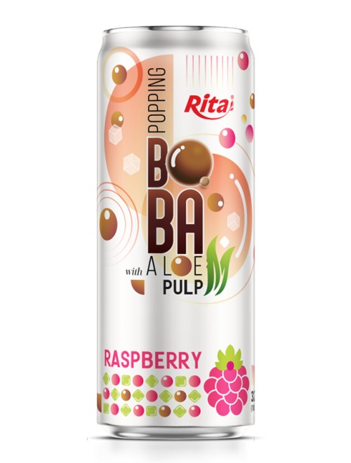 Popping Boba drink with Aloe vera Pulp and raspberry 320ml