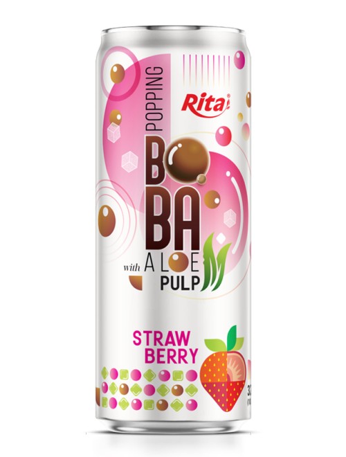 Popping Boba drink with Aloe vera Pulp and strawberry 320ml