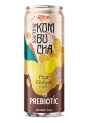 Газированный напиток Rita Комбуча со вкусом груши и имбиря с пребиотиком, банка 320 мл