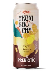 Rita Газированная Комбуча со вкусом груши и имбиря и пребиотиком, банка 500 мл