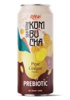 Rita Газированная Комбуча со вкусом груши и имбиря и пребиотиком, банка 500 мл