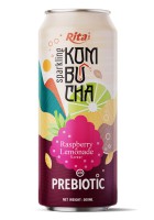 Rita Газированная Комбуча со Вкусом Малины и Лимонада и Пребиотиками, банка 500 мл
