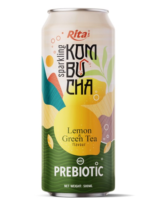 Sparkling Kombucha Prebiotic with lemin and green tea 500ml cans