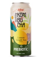 Rita Газированная Комбуча со Вкусом Лимона и Зеленого Чая с Пребиотиками, банка 500 мл