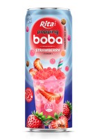 Частная марка 320 мл Тонкая банка Popping Boba Tea со вкусом клубники