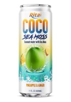 Coco Sea Moss Coconut water with sea moss Pienapple and Ginger Flavor 325ml sleek can