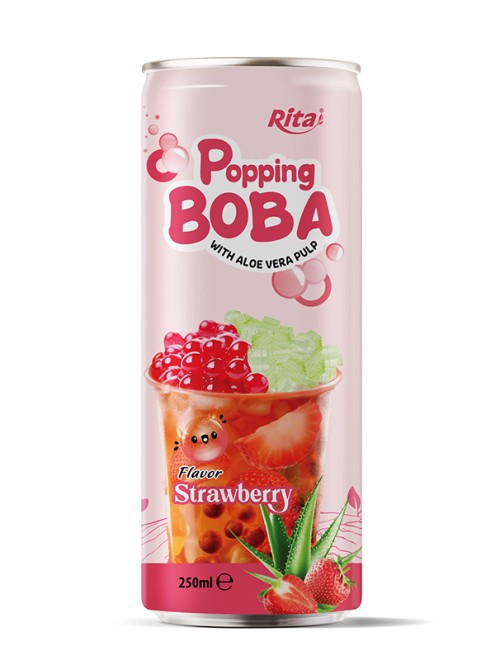 popping Boba bubble strawberry with aloe vera pulp 250ML can
